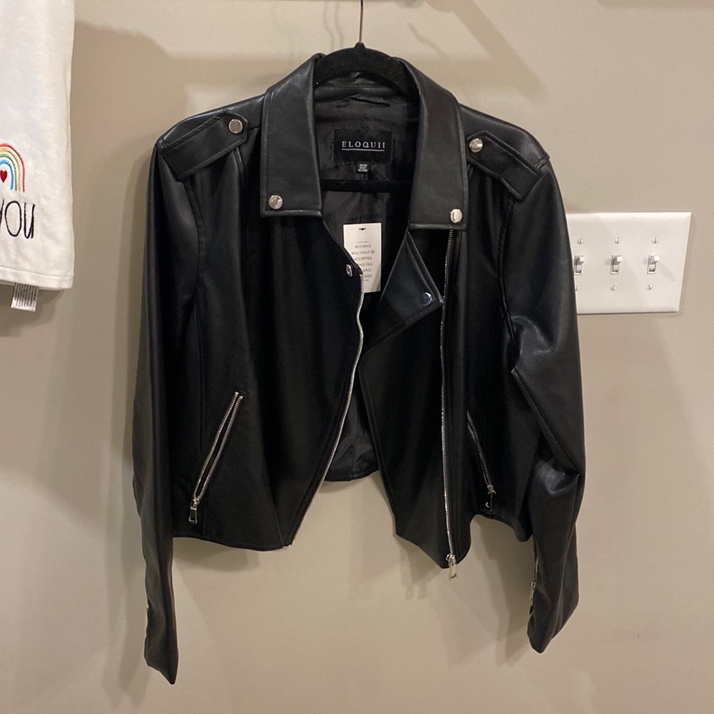 Eloquii NWT faux Leather cropped moto jacket